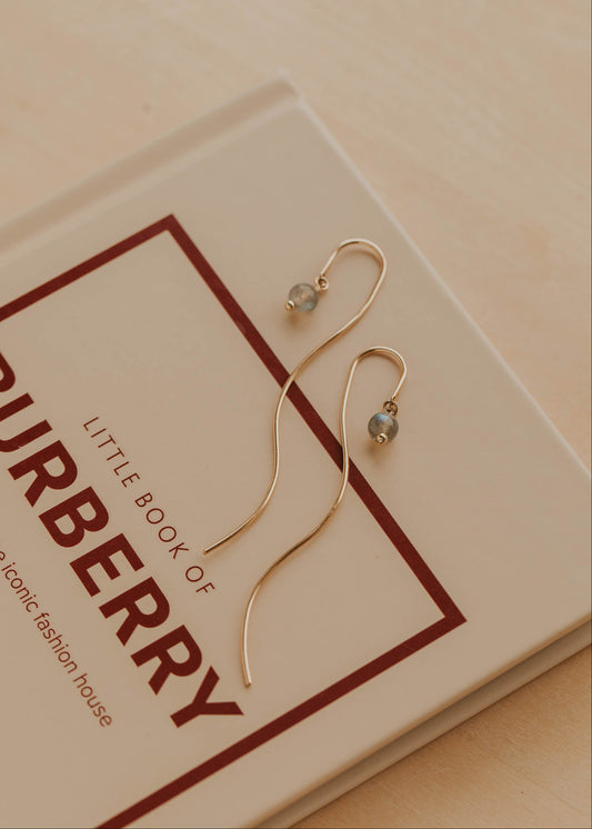 Gold earrings on a Burberry book