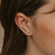A pair of open circle earrings for everyday wear shown on a model in a stud earring style by Hello Adorn in 14k gold fill.
