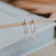 silver pearl earrings with hoop charms
