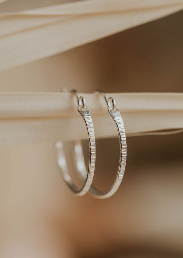 sterling silver textured hoop earrings