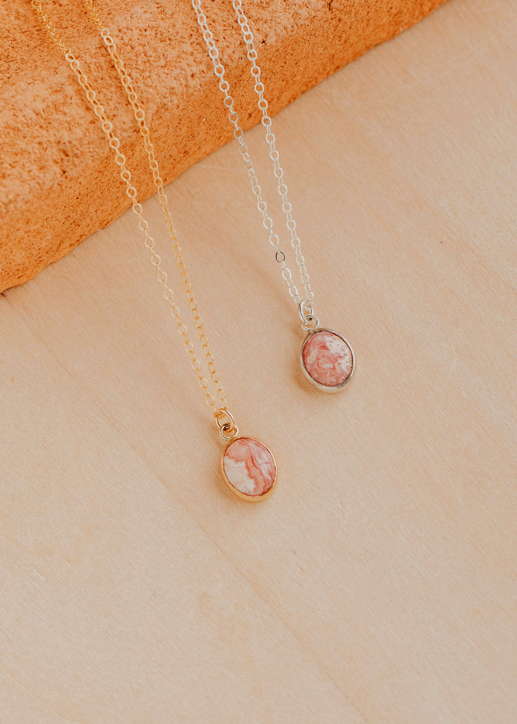 14K Gold Fill and Sterling Silver Rosalie Necklace by Hello Adorn - both metal options displayed side by side