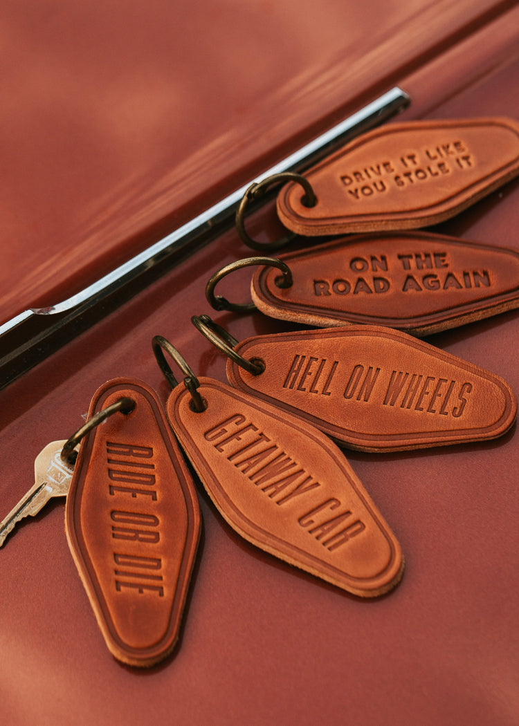 Rear View Leather Keychain