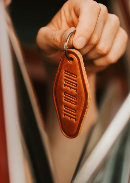Rear View Leather Keychain