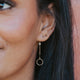 A circle crop earring created by Hello Adorn in the Monday Backdrop style, a pair of drop earrings paired with a simple stud earring.