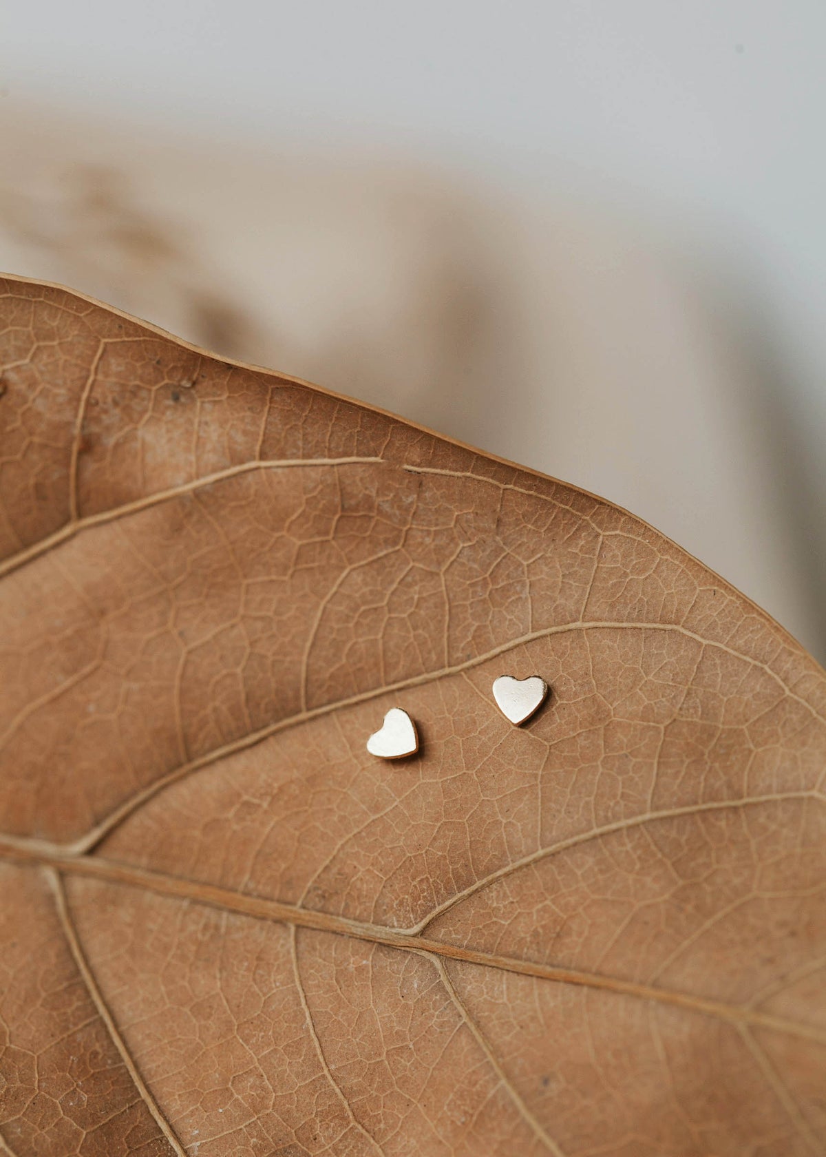 Tiny heart earrings shown in 14k gold fill by Hello Adorn in a stud earring style.
